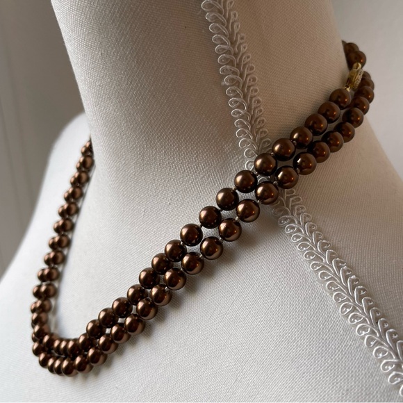 Vintage Opera Length  Knotted Rich Chocolate Brown Glass Pearl 40" Long Necklace - Picture 7 of 14